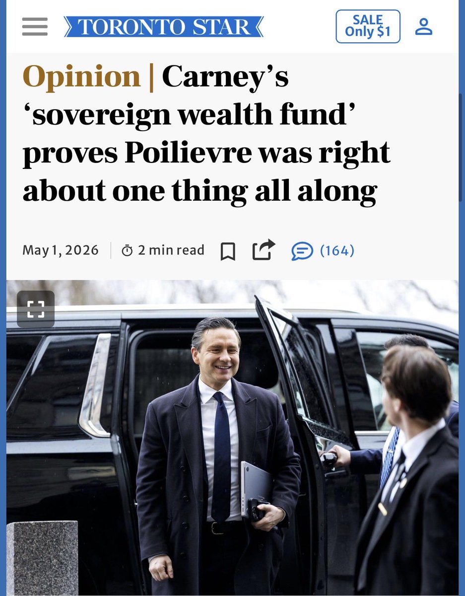 No surplus. 

No profit. 

No wealth. 

Pierre called it a “sovereign debt fund.” 

Immediately.

Carney’s most loyal cheerleader, The Toronto Star, just published a piece, admitting Pierre is right. 

Of course he’s right. 

He always is. 

Right about inflation.

Right about