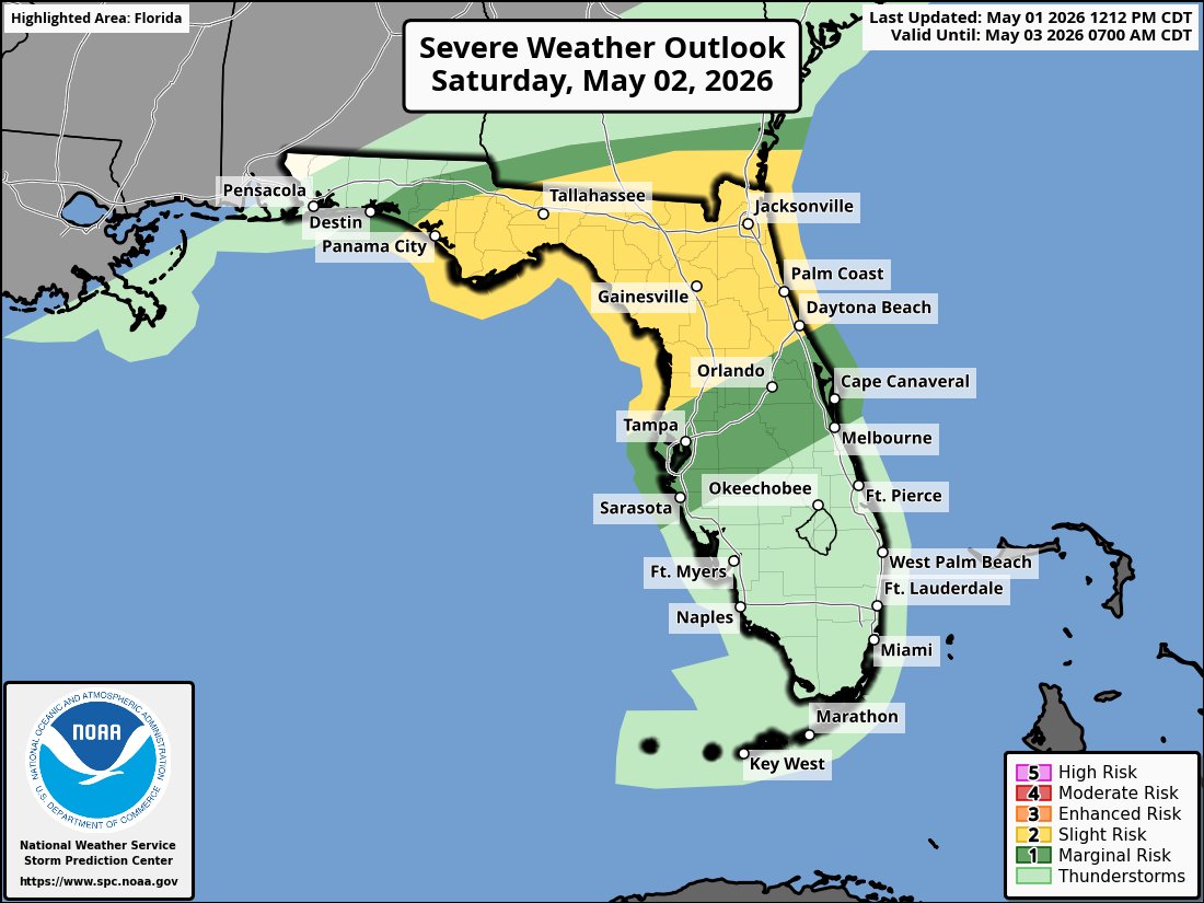 wx_anthony's tweet image. SEVERE RISK SATURDAY:

A cold front brings a line of storms from the Gulf across the #Florida peninsula and parts of south #Georgia.

⚠️ Gusty winds
🌪️ Isolated tornado
⛈️ Heavy rain
Greatest risk: Nature Coast → #Jacksonville

#SevereWeather #FLwx #Tampa #Orlando #gawx