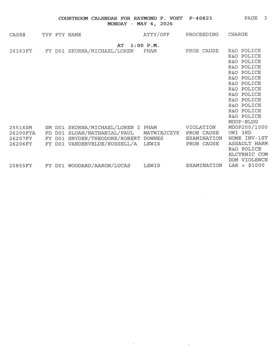 Court64a's tweet photo. 64A District Court Docket for Monday, May 4, 2026. Honorable Raymond P. Voet https://t.co/Rw2xLaH9i5