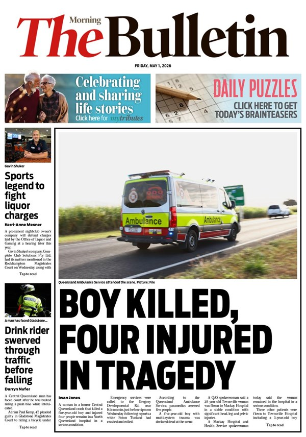 ukpapers's tweet photo. 🇦🇺 Boy killed, four injured in tragedy

▫Two boys are fighting for life after a horror single-vehicle rollover left five people injured on a Central Queensland road this afternoon
▫@IwanJones94
▫https://t.co/zHNGIc7grz

#frontpagestoday #Australia @the_bully https://t.co/SzY9mhBZE3