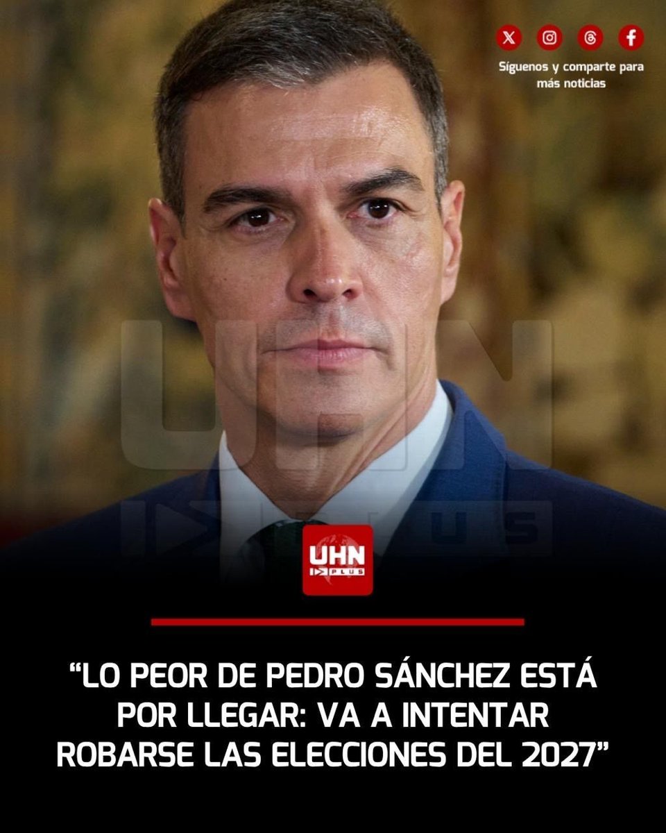UHN_Plus's tweet image. 🇪🇸‼️| En un acto público, Santiago Abascal dejó un aviso feroz sobre lo que puede suceder en España: “Lo peor de Sánchez está por llegar, y el mayor error es darlo por derrotado. Van a volver a hacer lo de 2023. Va a intentar robar las próximas elecciones del año 2027. Hay que