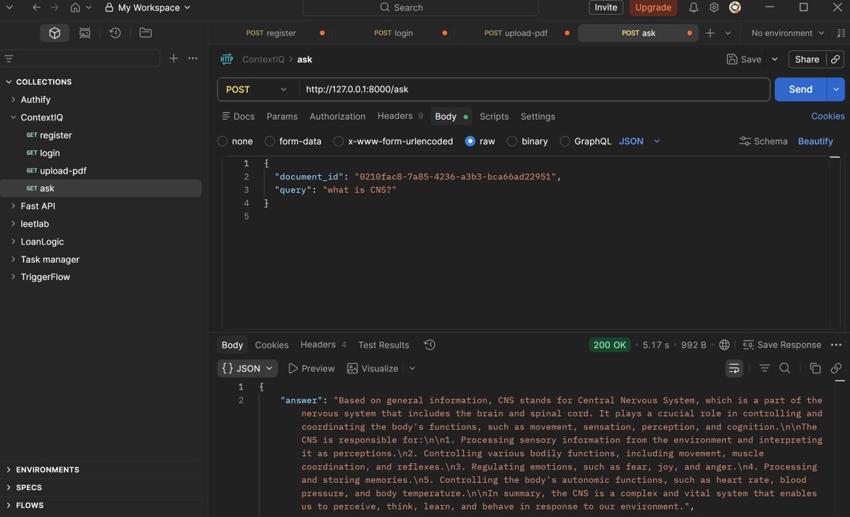 ItsDilip's tweet photo. Updates on ContextIQ ⚡

Core workflow is now fully working:
🔐 User authentication
📄 PDF upload
📝 Instant AI-generated summaries
💬 Context-aware PDF chat (RAG)

Upload → Summary → Chat with your documents 🚀

#buildinpublic #genai #rag #fastapi https://t.co/vAwWHjhvbb