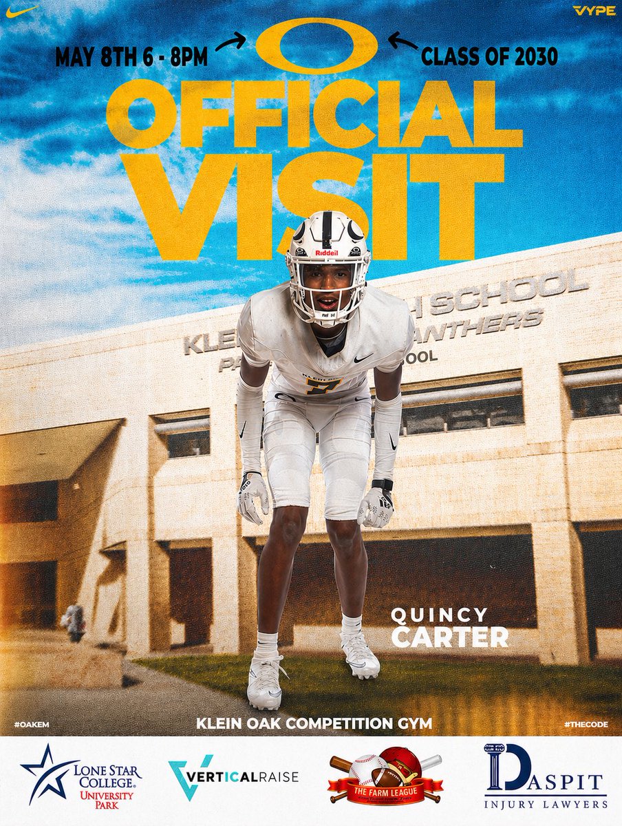 KLEINOAKFB's tweet image. 🚨CALLING ALL INCOMING FRESHMAN🚨

May 8th from 6-8PM is our Class of 2030 Official Visit Football Meeting! Please plan to attend to get all information regarding this upcoming season!

#OakEm #thecOde