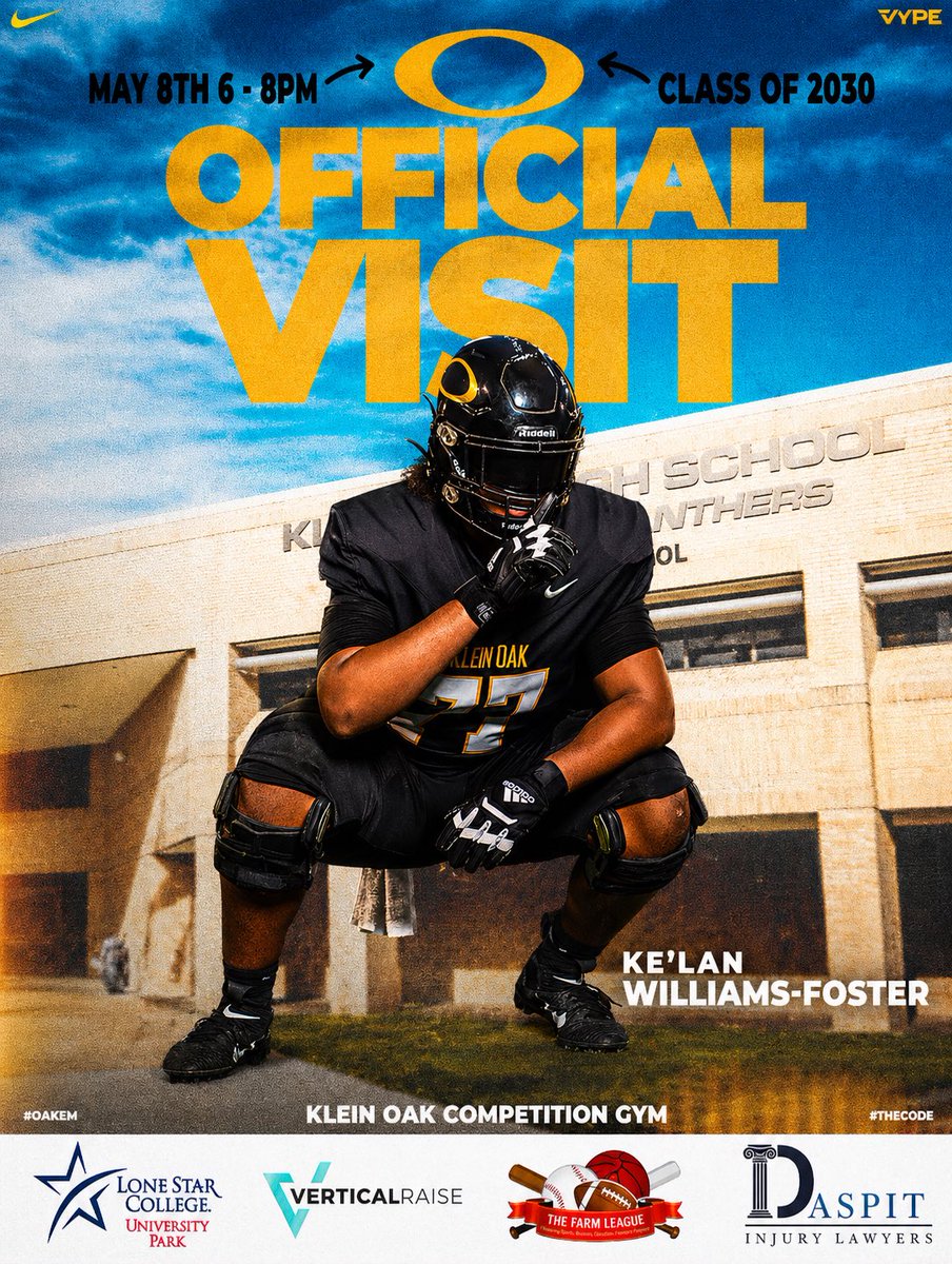KLEINOAKFB's tweet image. 🚨CALLING ALL INCOMING FRESHMAN🚨

May 8th from 6-8PM is our Class of 2030 Official Visit Football Meeting! Please plan to attend to get all information regarding this upcoming season!

#OakEm #thecOde