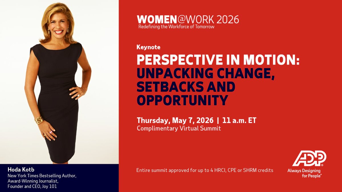 SteffiGogoi's tweet photo. Change is a stress test for leaders. Take command with bold insights on resilience and opportunity. Keynote by Hoda Kotb. Register now: https://t.co/3meEUiHuSk 

#WomenAtWork2026 https://t.co/Q6m2XKANFL