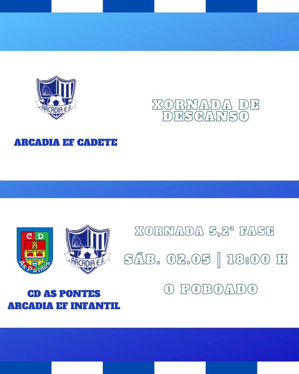 arcadiaef's tweet photo. 🗓️ Axenda do Arcadia EF do primeiro fin de semana de Maio https://t.co/7ovufYTLwK