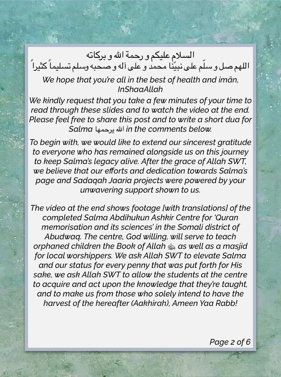 SALMAASHKIRFDN's tweet photo. 3 years since the passing of our precious sister Salma, we thank Allah SWT for allowing Salma’s dream to finally become a reality, May Allah SWT reward every donor and supporter tenfold, Ameen Yaa Rabb! Please write a small dua for Salma and the children in the comments below. https://t.co/vthh17XI5y