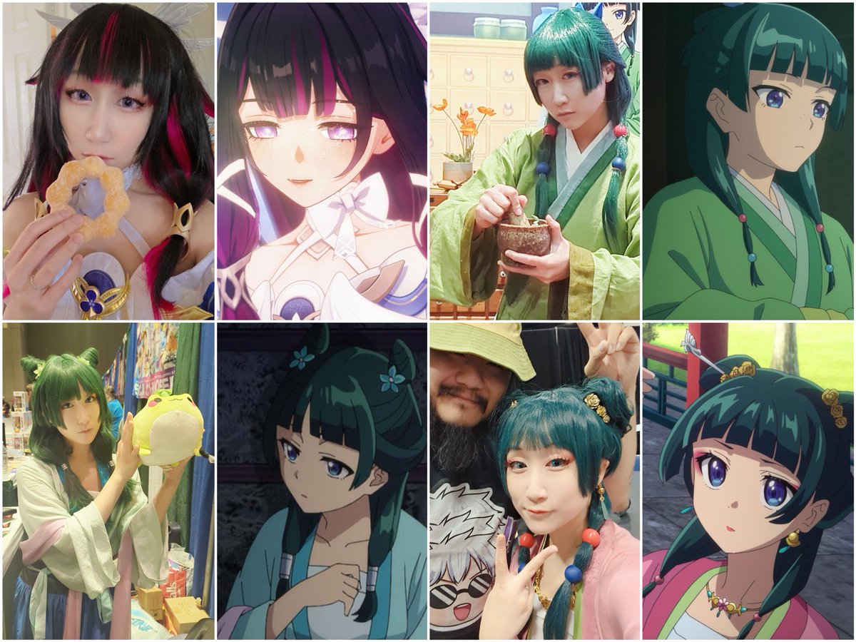 KitsuneSqueak's tweet photo. Thought I'd share some cosplay I've done of characters I've voiced! These are all just done for fun and some just trials.

I have more in the works (like more Maomao, an upgraded Columbina, Hei, Shinonome, Teoritta, etc...) but I've let myself go so gotta lose weight first... 💀 https://t.co/Cl7vN9zfu8