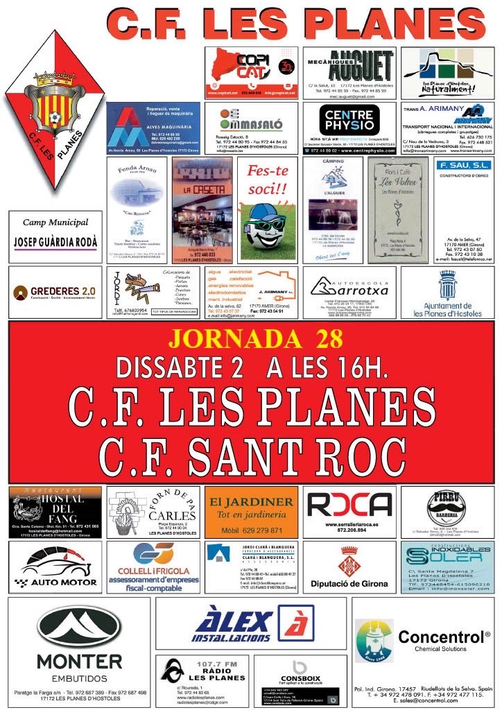 CFLesPlanes's tweet photo. 🔜 EL PENÚLTIM A CASA

🆚 CF Sant Roc
📅 Dissabte 2 de maig
⏰ 16:00h
⚽️ Jornada 28
🏟️ Municipal Guàrdia i Rodà

#SomhiNyerros #OrgullNyerro #4cat3 https://t.co/5XrYS92T0N