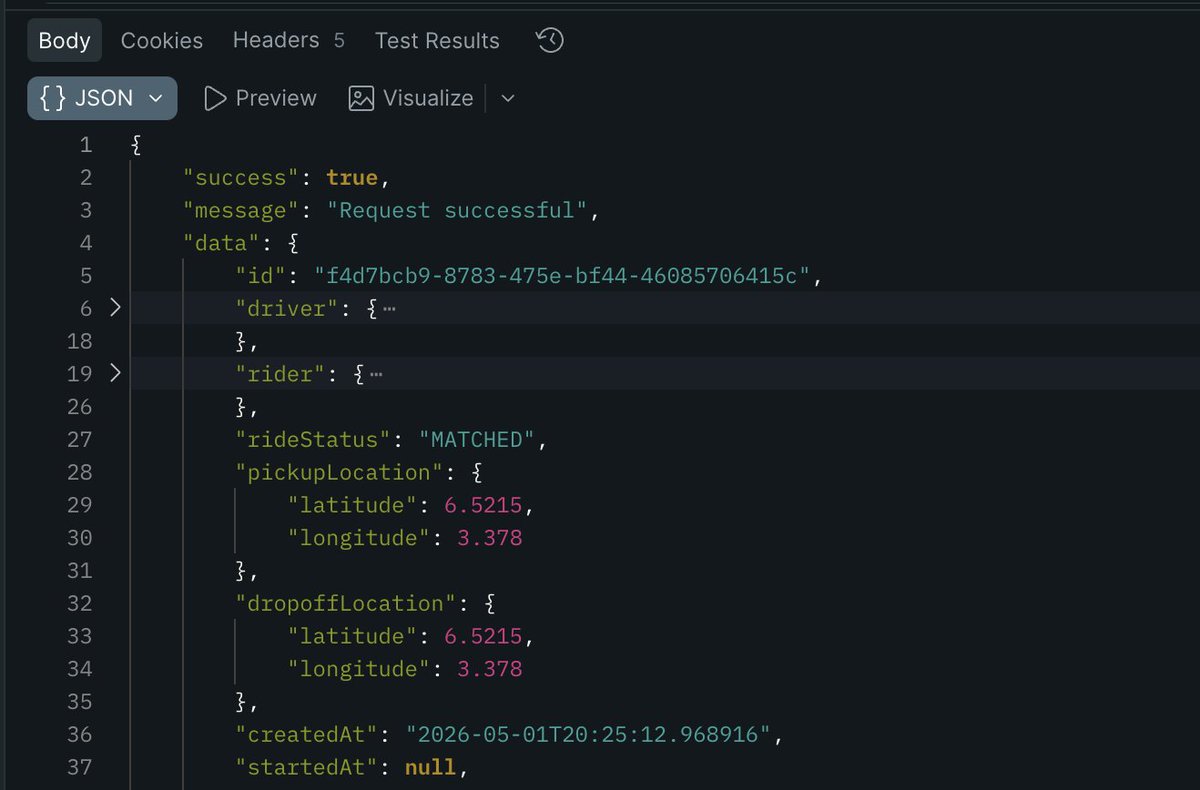 iamdoyinadeyemo's tweet image. API running smoothly...

This is the response from a rider requesting a ride and actually getting a driver...

#springboot
#java
#API
#backend