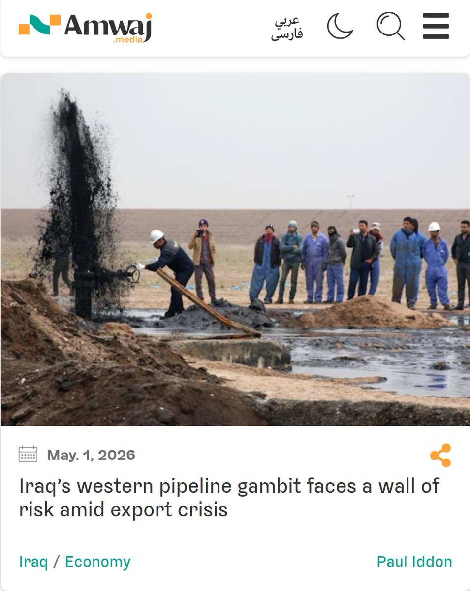 amwajmedia's tweet image. NEW: Iraq is eyeing a pipeline to Jordan as a strategic "Plan B" for oil exports, but the massive project faces a wall of risk. 🇮🇶

Between regional instability and the KRG export crisis, is this a breakthrough or "pure fantasy"?

✍️@pauliddon for @amwajmedia 👇
#Iraq