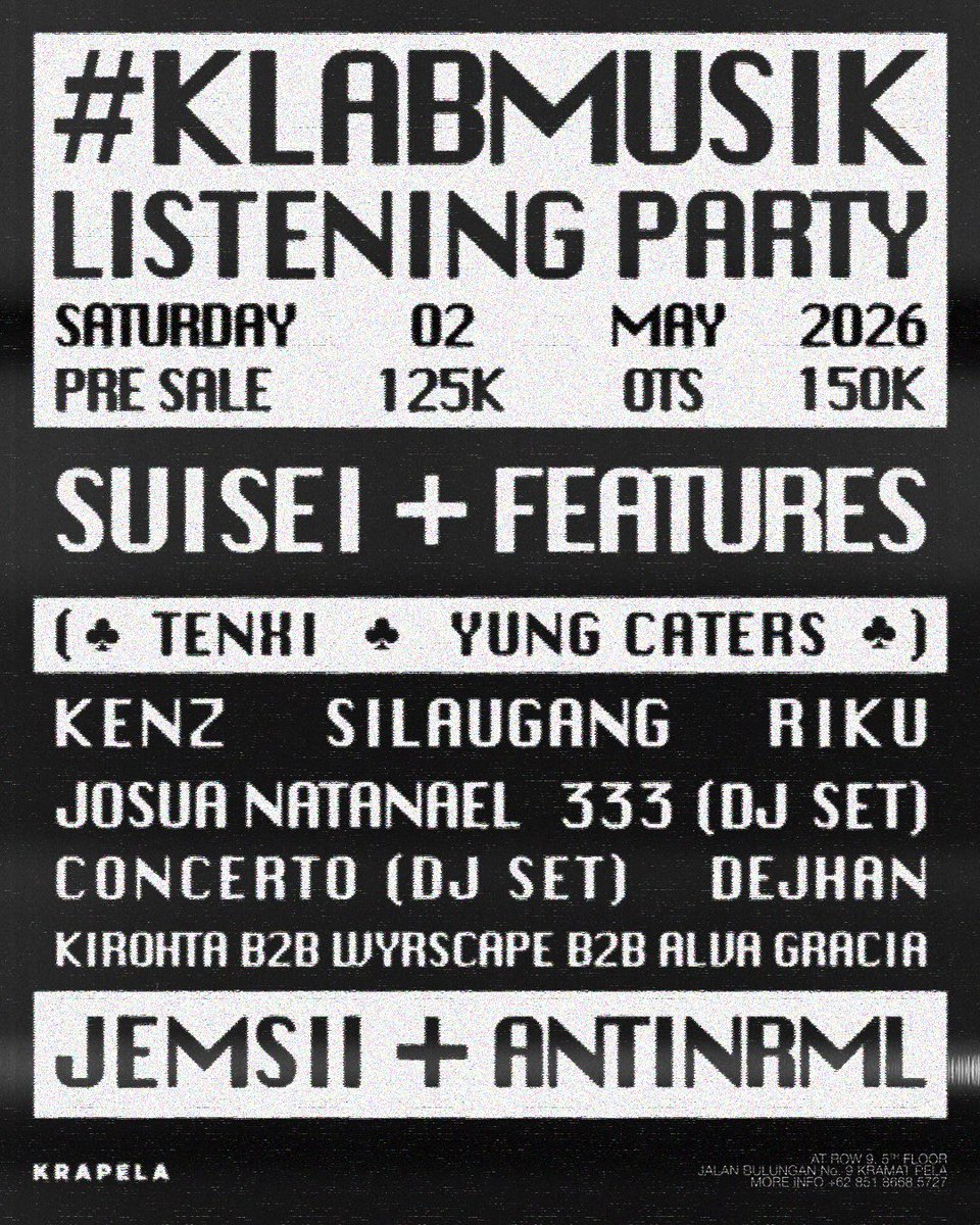 #KLABMUSIK full experience, see u besok <a href="/kirohta/">kirohta</a> 

tix link: commat.io/event/240001