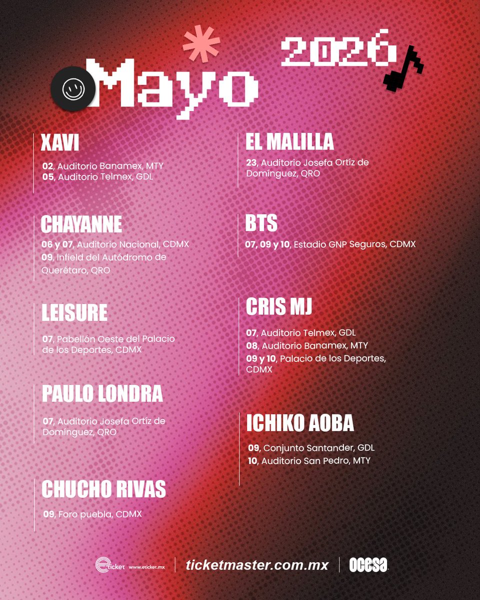 ocesa_total's tweet photo. ¡Aquí tenemos la cartelera de mayo! https://t.co/kziZAqfZrU