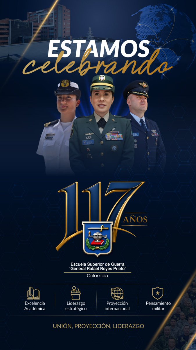 EsdegCol's tweet photo. Hoy conmemoramos con orgullo el 117.º aniversario de la Escuela Superior de Guerra, una institución que durante más de un siglo ha sido referente en la formación de líderes estratégicos al servicio de Colombia.

117 años fortaleciendo el pensamiento crítico, la visión conjunta y el compromiso con la seguridad, la defensa y el desarrollo de nuestro país. ¡Legado, excelencia y liderazgo que trascienden generaciones!

#ESDEG #SoyEsdeg #Esdeg117años #lideresEstrategicos
