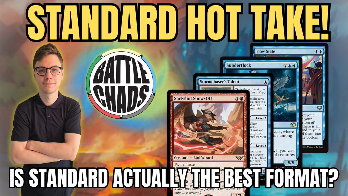 BattleChads's tweet photo. Sam and Josh discuss standard and the impact Secrets of Strixhaven has had. Do you agree with Sam's Standard Hot Take? Join us this week and decide for yourself!

https://t.co/4gUH4Ww5gf
https://t.co/dc2jafn1kE

@fireshoes 
@TheChadMagic https://t.co/thmtoIPjZv