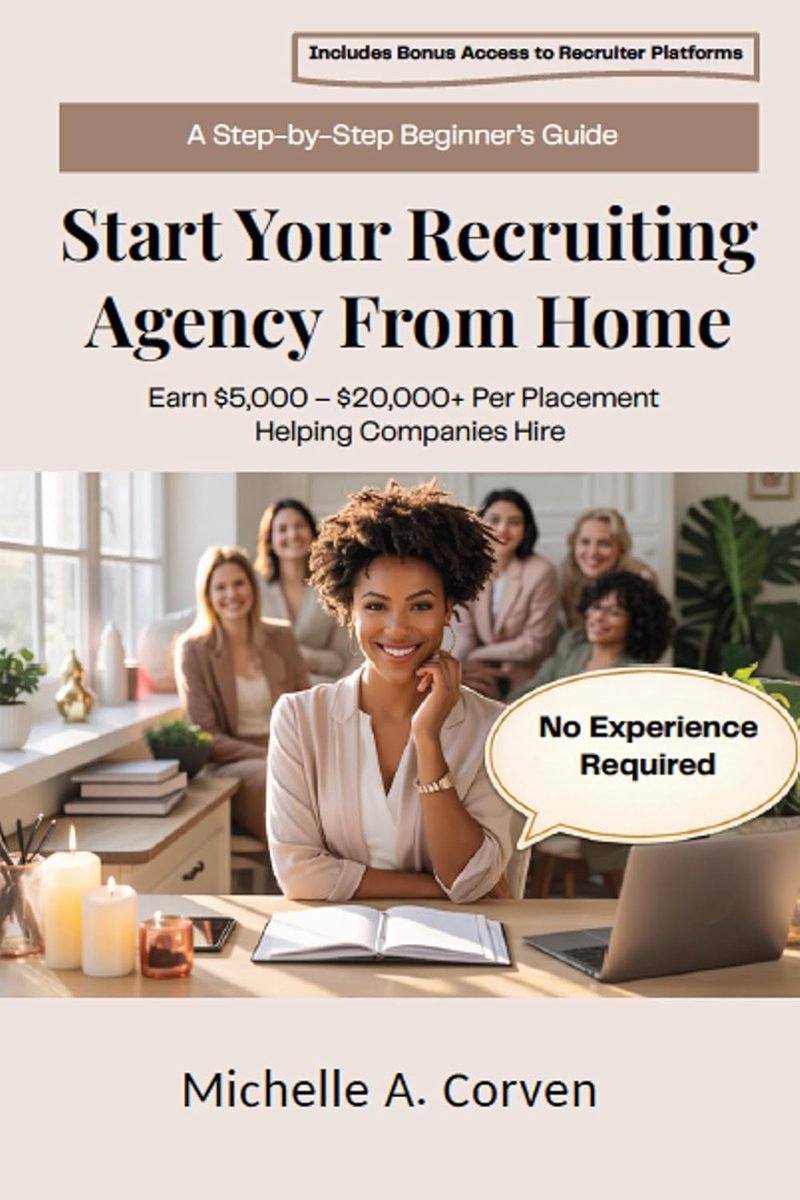 VIPexpeience00's tweet image. Start Your Recruiting Agency From Home — a practical guide to earning $5k–$20k+ per placement. Learn niche selection, outreach strategies, and how to scale a home-based staffing business. Paperback $19.99. wix.to/PmrWbwg #Recruiting #Staffing #WorkFromHome #SideHustle
