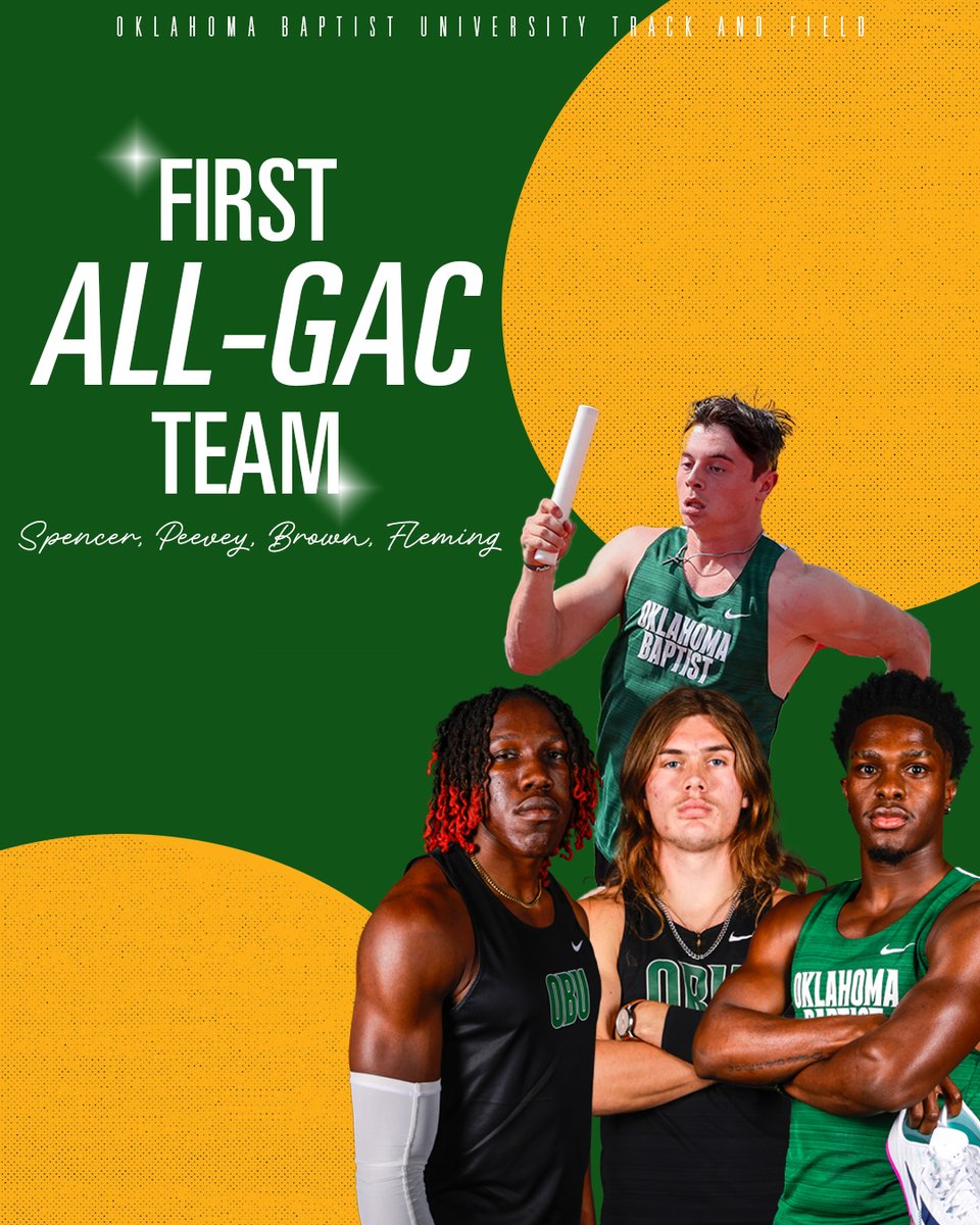 OBU_TrackXC's tweet image. Gage Spencer | Caden Peevey | Kobe Brown | Dwayne Fleming

The men of the 4x100 deliver a school, GAC &amp;amp; facility record (39.96) &amp;amp; earn first team honors! #OnToVictory