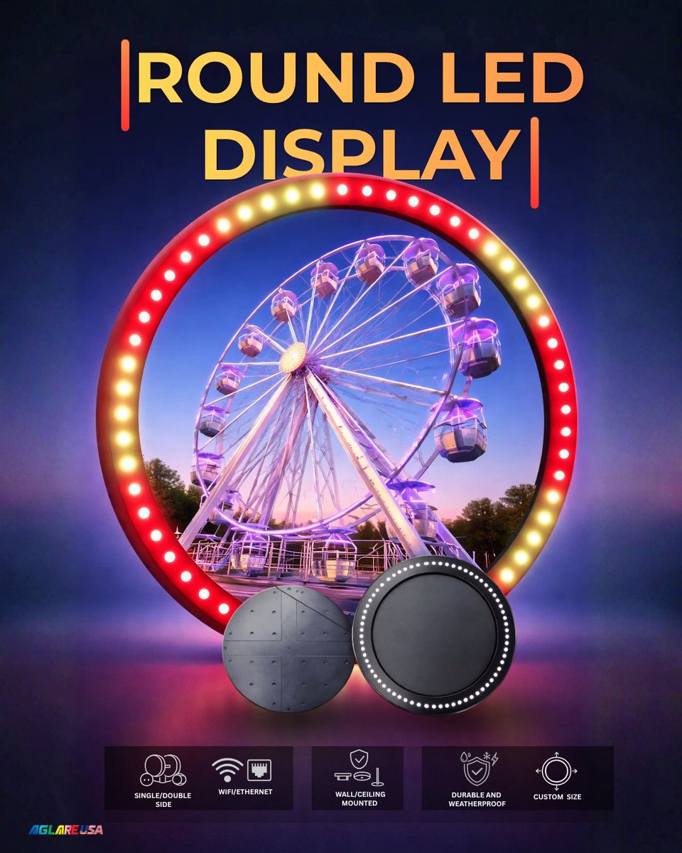 Aglare_USA's tweet image. Not all screens are square. 

The P3 Round LED Display 2000mm 78.74 Diameter brings a bold new shape to digital advertising.

#LEDDisplay #DigitalSignage #RoundLED #AdvertisingDisplay #RetailMarketing #Aglareusa