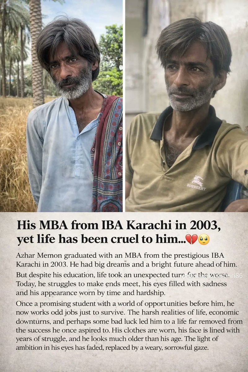IbrarShouk85588's tweet image. This is the man who was taught.
But luck didn't come together.
This is not just a video.
This is a question for all of Us:
Is the degree really a guarantee of success
#IBA #IBAKarachi #MBA #EducatedButJobless #DegreeVsReality #StudentLife #saadalisohia