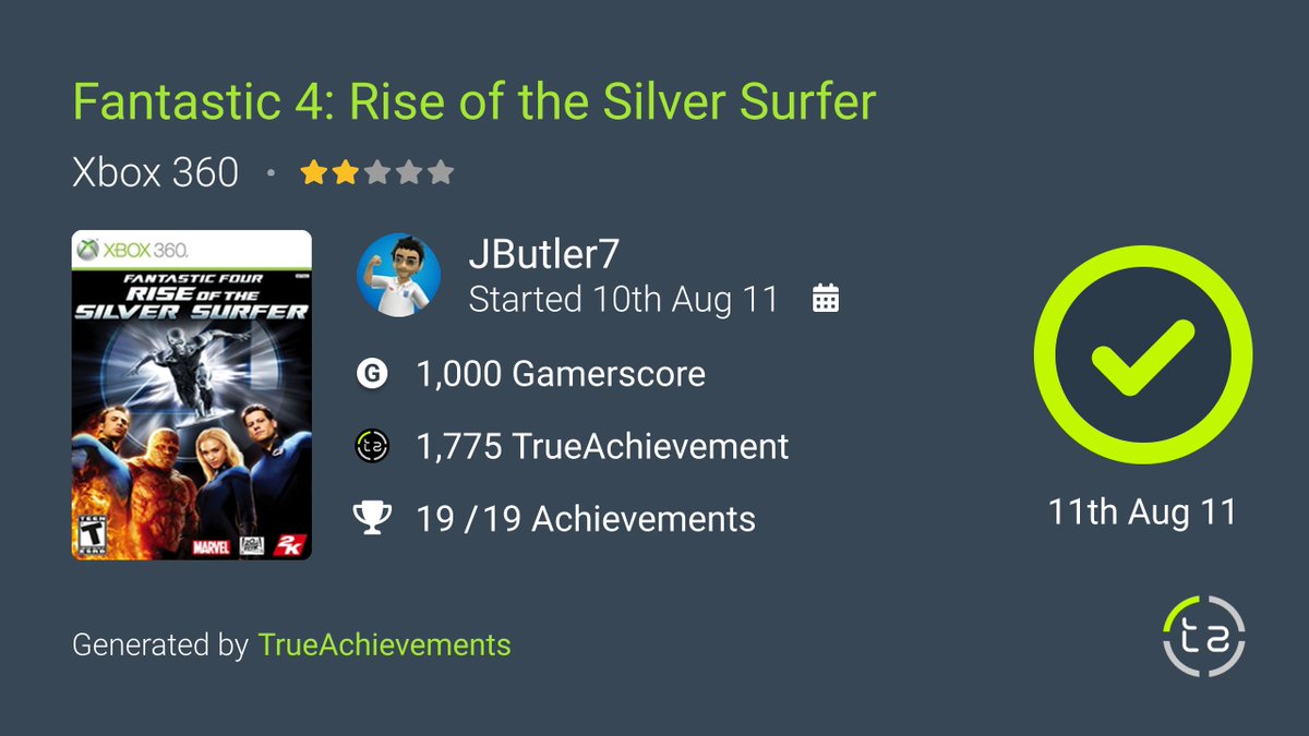 JButler7_XBL's tweet photo. 100% #9 Fantastic 4 - Rise of the Silver Surfer X360 11.08.2011 https://t.co/57bkOla3U2