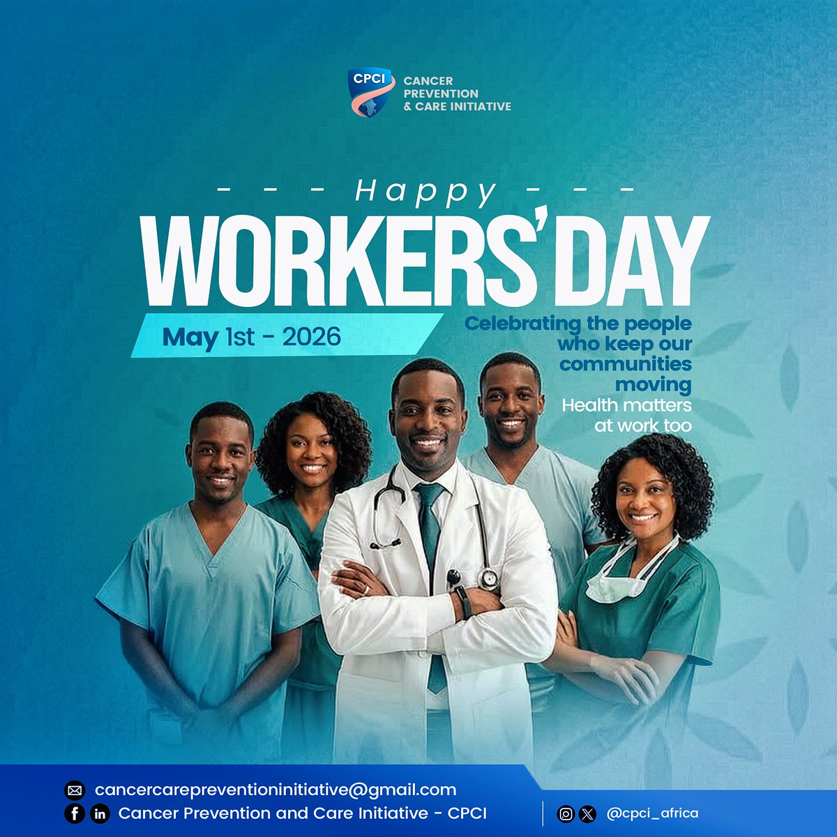 cpci_africa's tweet photo. Happy Workers’ Day.

Behind every role is a person whose health matters.

Prevention and early detection are essential - even in the workplace.

Healthy workers build stronger communities.

#WorkersDay #CPCI #PublicHealth https://t.co/DuEsT8h18z