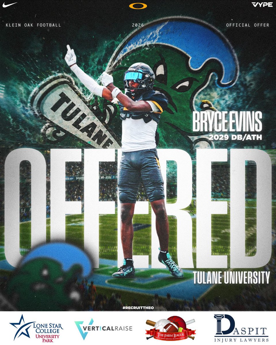 RecruitingTheO's tweet image. Congrats to @TheBryceEvins1 on receiving an offer from @GreenWaveFB 🐎

#RecruitTheO