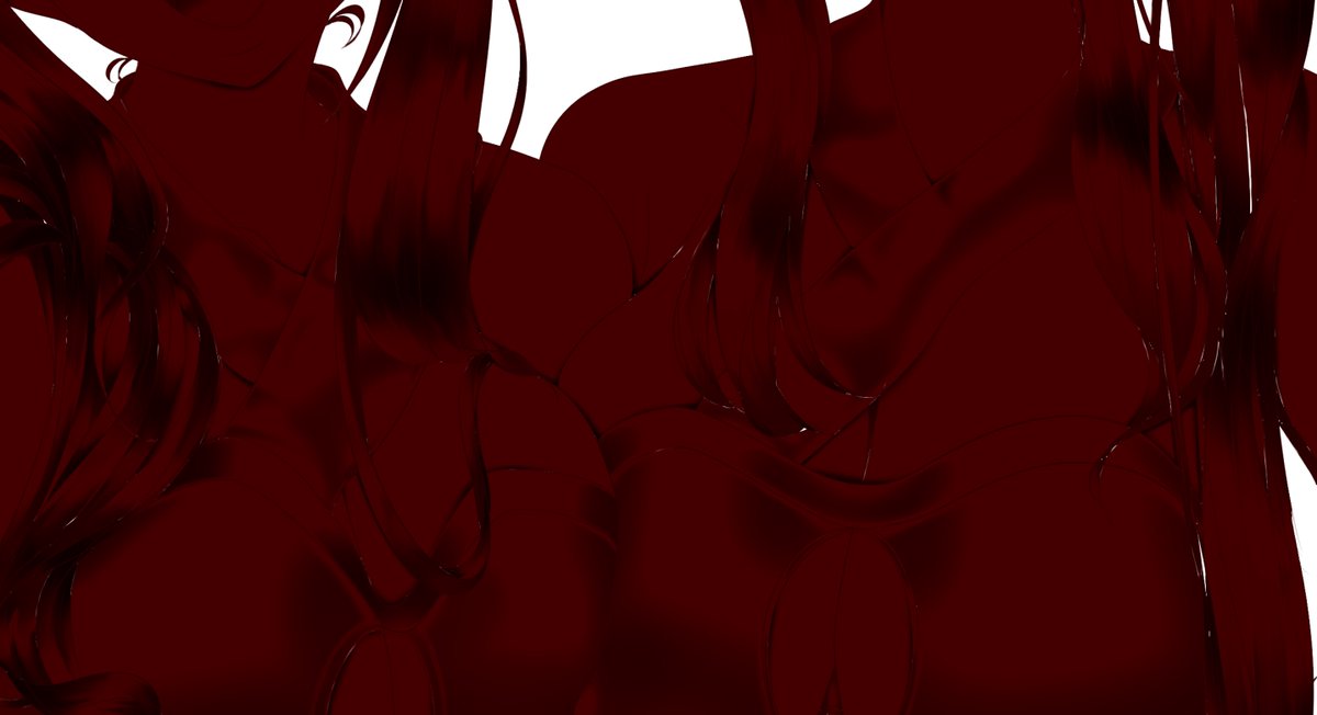 髪塗りは終わりました
パレオを透けさせる件も感覚で対応しました
カグヤはpvみてたらパレオはオレンジ色だったので急遽色調補正
衣装もちょっと2影を増量しました
この後は
・線画の色変え
・塗り漏れの対応
・効果と背景 です 