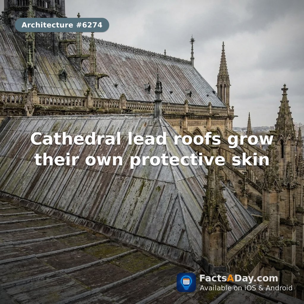 FactsaDayApp's tweet image. Cathedral lead roofs grow their own protective skin

🔗 factsaday.com/en/fact/6274/c…

#architecture #facts #didyouknow #funfacts #protective #cathedral