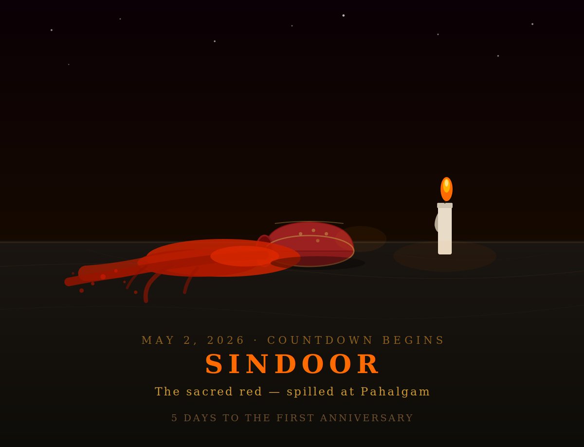 sinhirak's tweet image. One year ago, 26 lives were stolen in Pahalgam. The sindoor — sacred mark of marriage was wiped from the foreheads of women made widows in seconds. India did not forget. India did not forgive. Countdown to justice: 5 days. 🇮🇳🔥 #OperationSindoor #Pahalgam #JaiHind
@alpha_defense