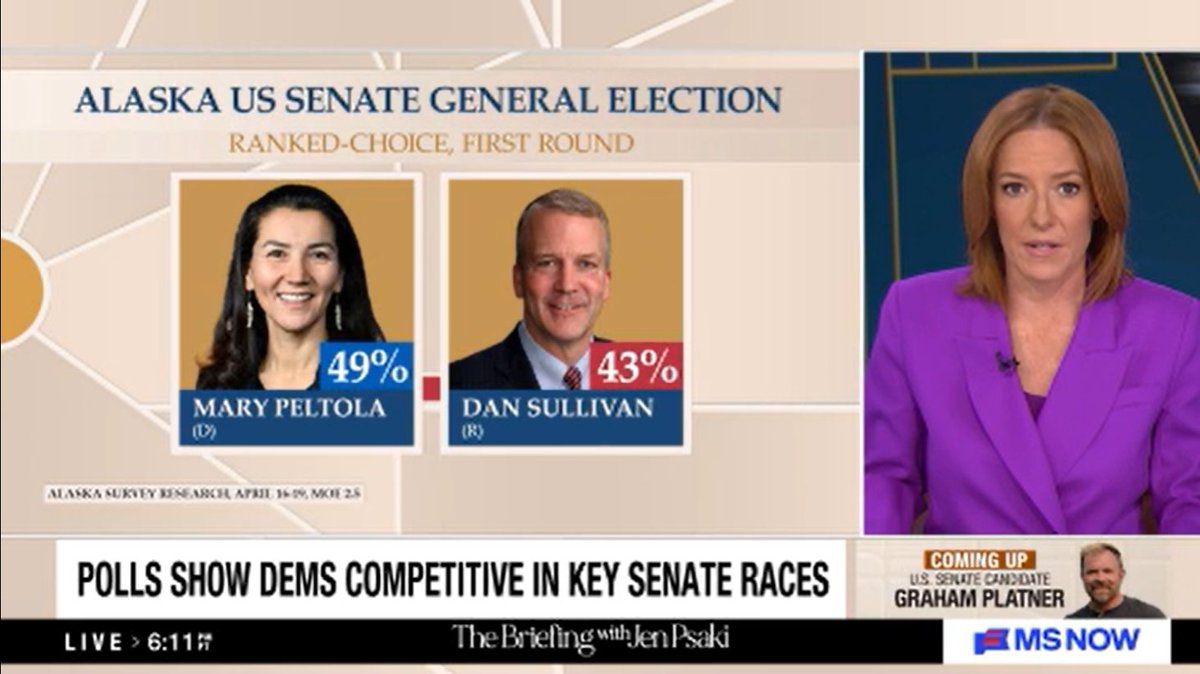 PsakiBriefing's tweet photo. Jen Psaki shares recent polls that show why the possibility of Democrats flipping the Senate in this year's elections is more than just a pipe dream. https://t.co/KpT4gyMVhC https://t.co/y01MbV2C5Z