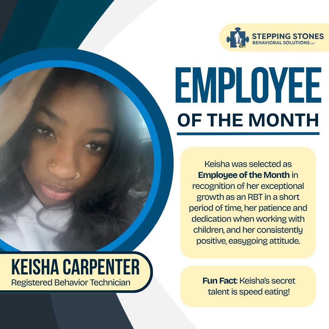 ssbs_aba's tweet photo. Join us in celebrating Keisha as our Employee of the Month! 🎉 In just 5 months at our Fishers clinic, Keisha has shown incredible growth as an RBT.
#EmployeeOfTheMonth #SteppingStones #RBTLife #ABAtherapy #TeamSpotlight #MakingADifference #FishersIN #StaffAppreciation #SSBS #ABA https://t.co/sO31nkTi51