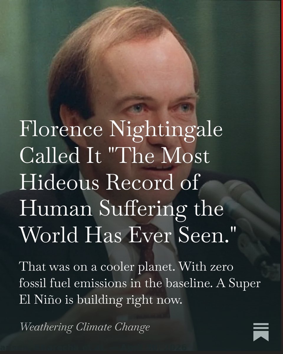 ChrisGloninger's tweet image. "The most hideous record of human suffering the world has ever seen."
Florence Nightingale wrote that about an El Niño in 1877.
A Super El Niño is building right now. On a planet already 1.5°C warmer.
Full breakdown 👇
open.substack.com/pub/chrisgloni…
#climatechange #algore #ElNino #AMOC