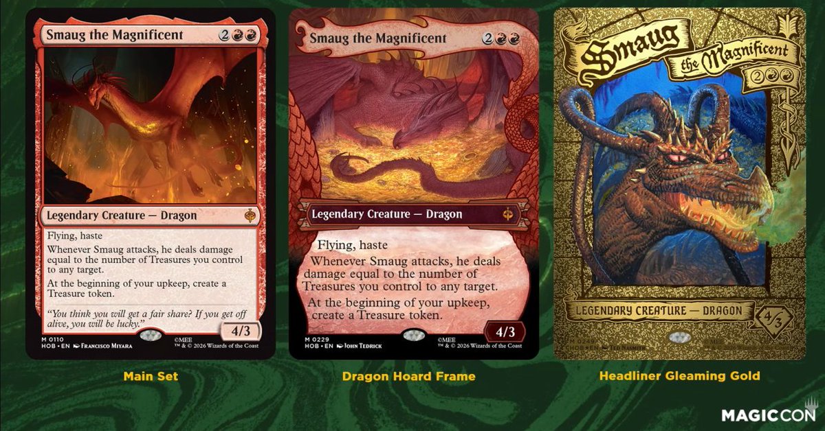 StarCityGames's tweet photo. Smaug the Magnificent and Bilbo from #MTGxHobbit! 🐉 https://t.co/g4SB76q0Pp