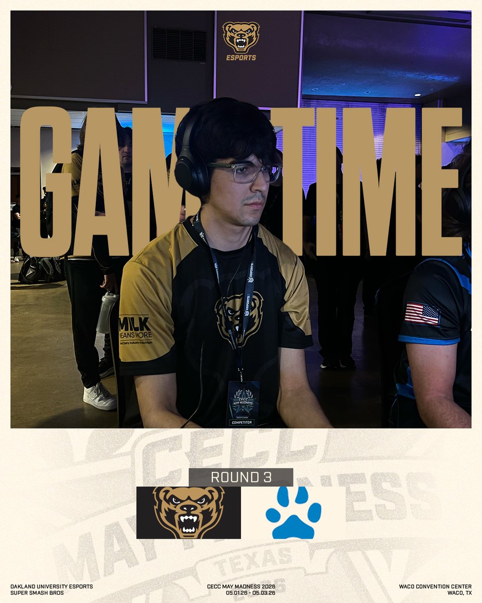 OaklandEsports's tweet photo. It's time for a Michigan vs Michigan Classic at #CECCTexas2026.

The Golden Grizzlies are playing in the Quarter Finals against @NorthwoodEsport! Who advances to the Semi-Finals? We'll find out now. https://t.co/WvJJBOqTed