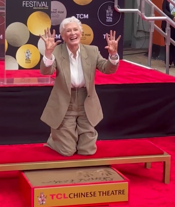 badpostclose's tweet photo. Glenn Close and Sir Pip at the ceremony dedicated to Glenn at the Chinese Theatre today https://t.co/DszzRjXTJS