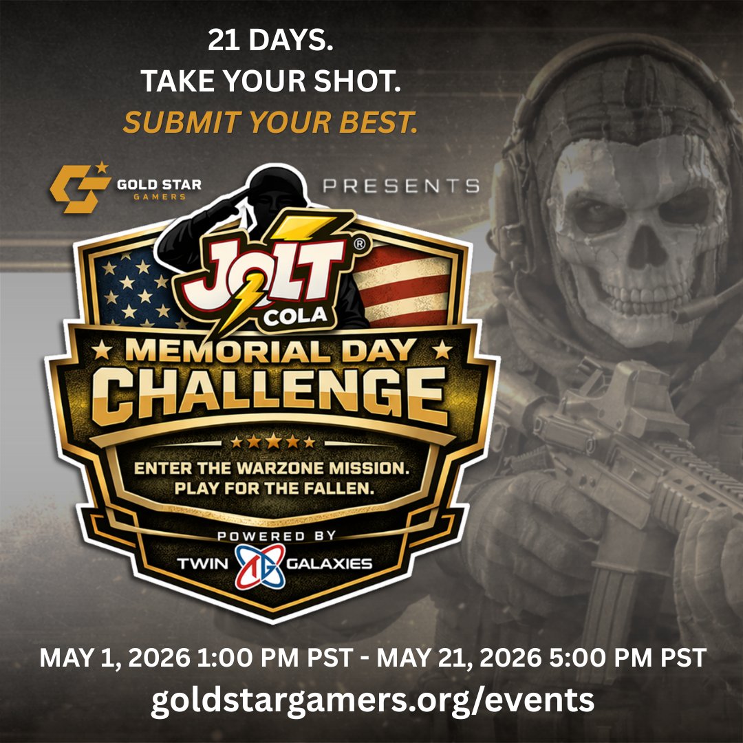 GoldStarGamers's tweet image. The @RealJoltCola Memorial Day Challenge brings players together for a 21-day @CallofDuty Warzone competition from TODAY at 1:00 PM PST thru May 21 at 5:00 PM PST.

REGISTER HERE: goldstargamers.org/events/memoria…

#CallOfDuty #Warzone #MemorialDay #GamingForGood