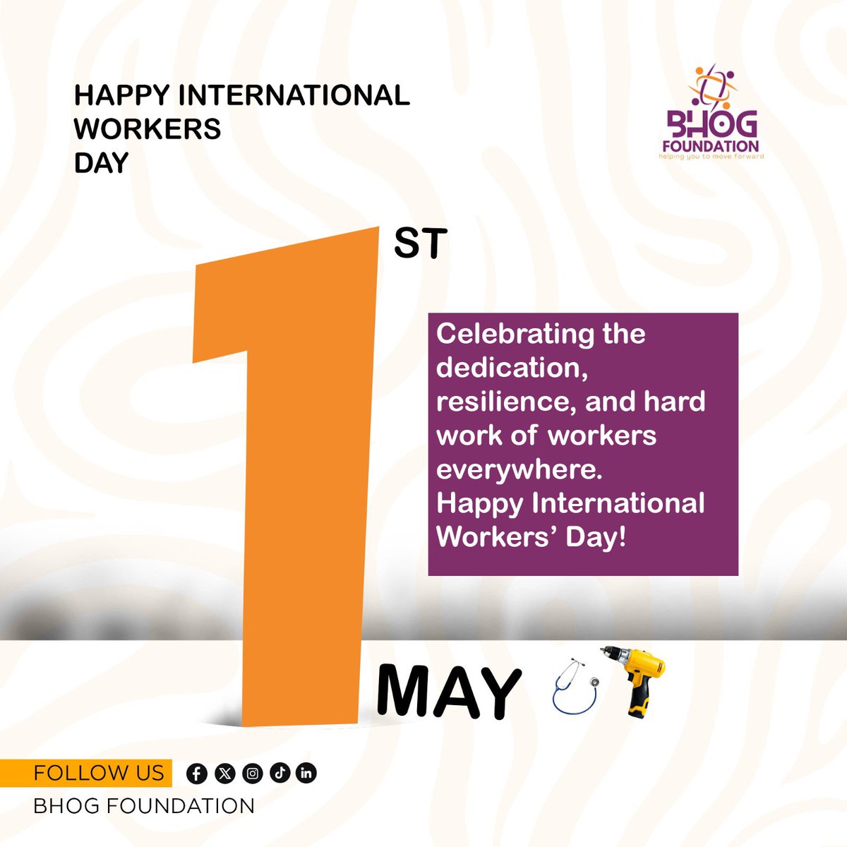 bhog_foundation's tweet photo. Today we celebrate YOU-the hands that build, the minds that solve, and the hearts that serve. Happy International Workers’ Day from all of us at BHOG Foundation! Your dedication,resilience, and hard work keep our world moving forward. 👷🏾‍♀️👨🏾‍⚕️👨🏾‍🏫 
#WorkersDay #May1  #BHOGFoundation https://t.co/uAqhrvXFYF