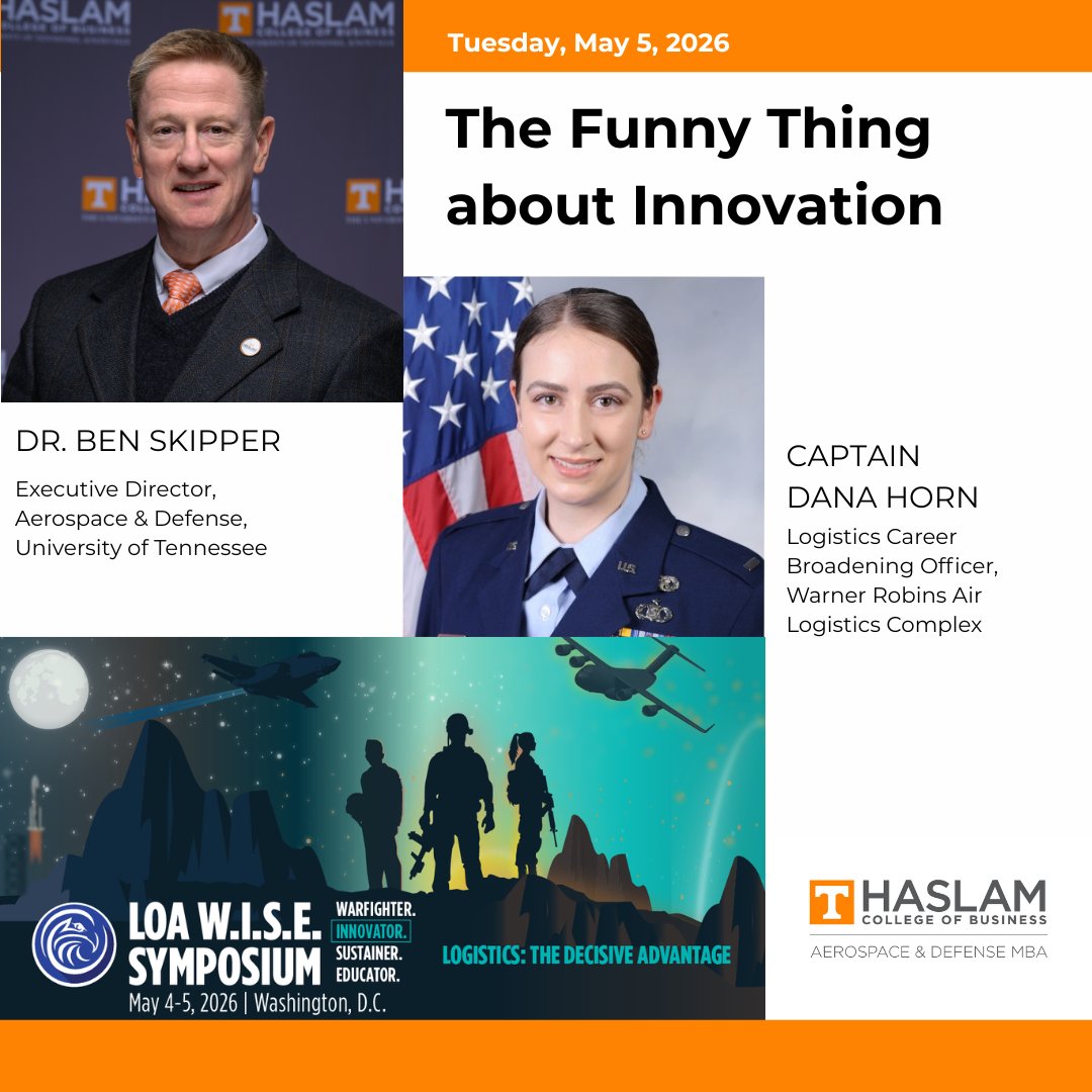 UTADMBA's tweet image. @team_loa W.I.S.E is happening next week in Washington, D.C.! Dr. Ben Skipper &amp;amp; ADMBA alumnus Captain Dana Horn will be presenting "The Funny Thing about Innovation," challenging our assumptions about innovation. 
#GoVols #GBO #VFL #LOA2026_DC