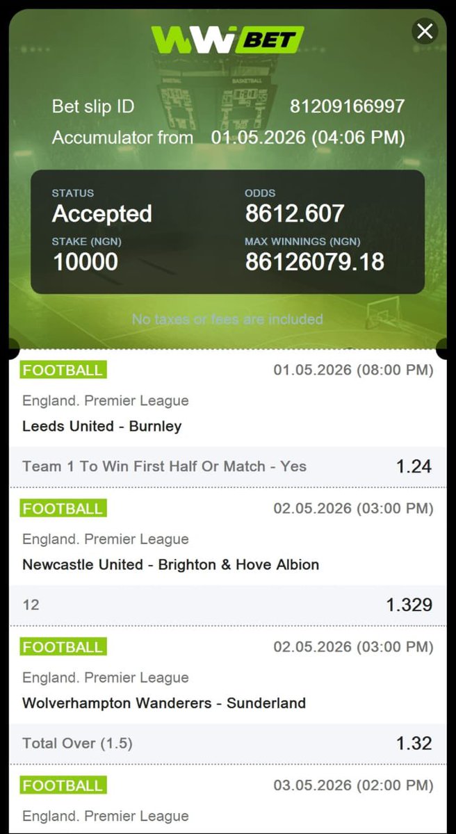 hoodtrendstips's tweet photo. 8612 Odds weekend long running bet slip https://t.co/m0ndhqOxJP