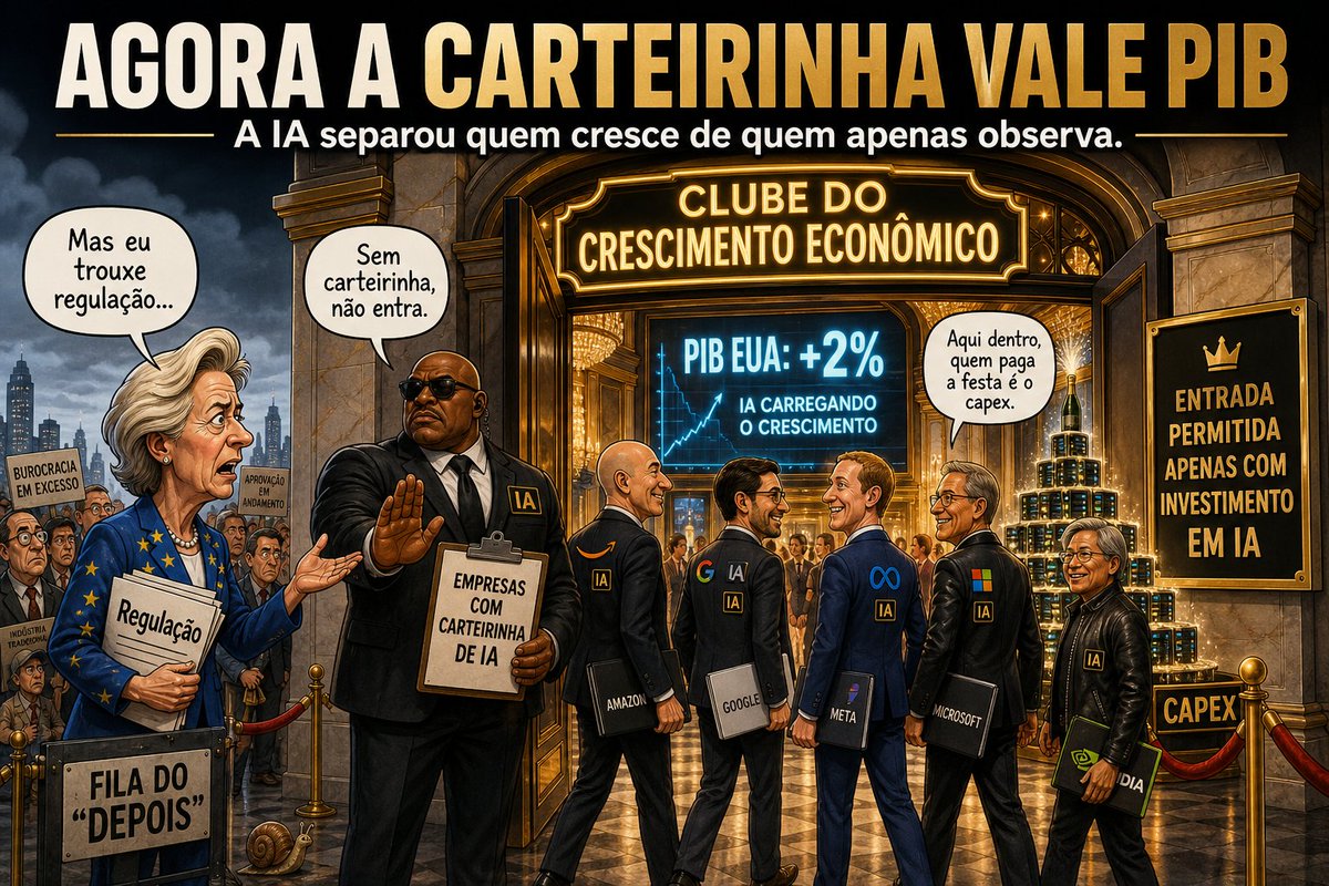 ACERTAR NA MOSCA : Agora a carteirinha Vale PIB acertarnamosca.blogspot.com/2026/05/agora-… 
Em 2024 lancei o conceito da carteirinha. Hoje é o PIB americano confirmando: ¾ do crescimento dos EUA veio de IA. A Europa? Na fila do caracol
#nasdaq100 #NVDA