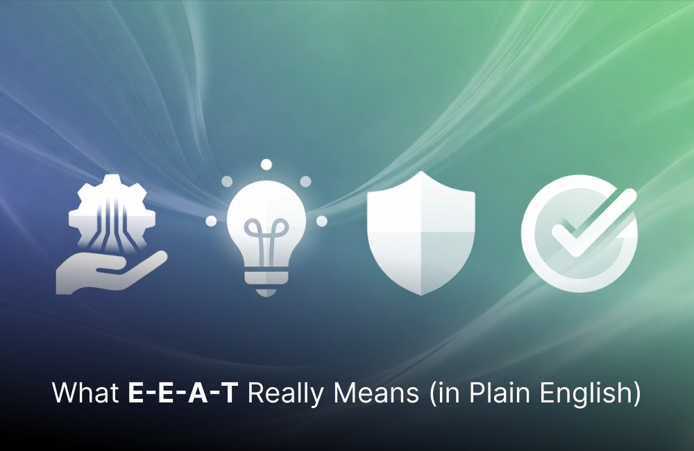 prospectgenius's tweet photo. A lot of SEO advice gets way too jargon-heavy.

E-E-A-T is simpler than people make it sound: Does your business look real, experienced, credible, and safe to hire online? 

We broke it down in plain English on our blog: https://t.co/LiVjZUGvfO https://t.co/8qwow3RR8F