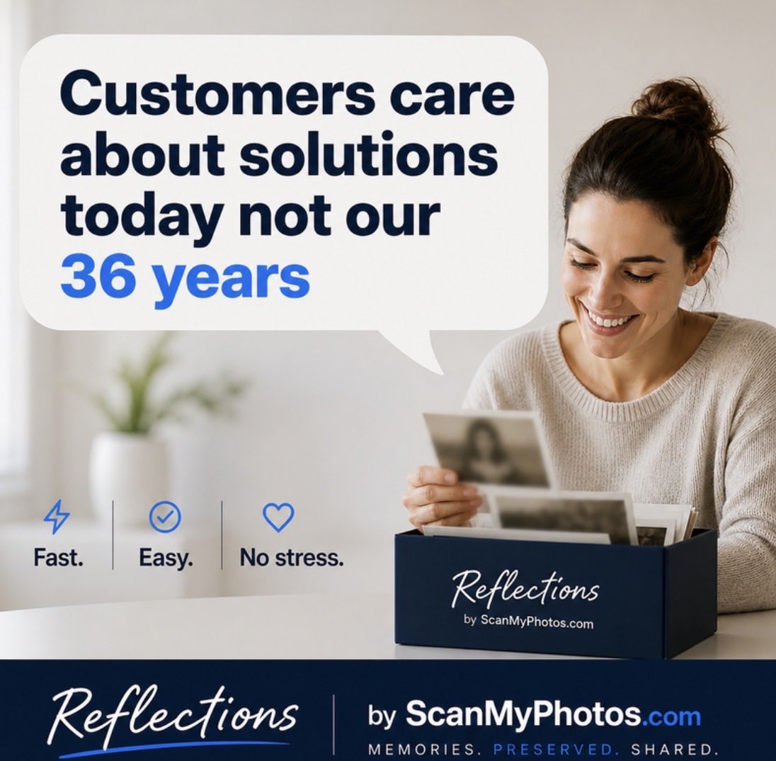ScanmyphotosC's tweet image. Real talk: customers don’t care we’ve been around 36 yrs 😅 They care if we solve THEIR problem today. Fast, easy, no stress. Makes perfect sense. History is nice… results are everything. #CustomerFirst #BusinessTruths #ScanYourLife