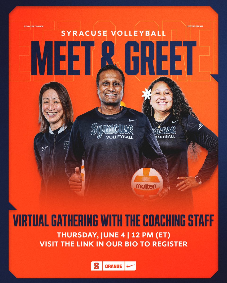 CuseVB's tweet photo. Don't miss your chance to meet the coaching staff!

Register for the virtual meet and greet by clicking the link in our bio!

#LiveTheDREAM https://t.co/tCP4dit1k4