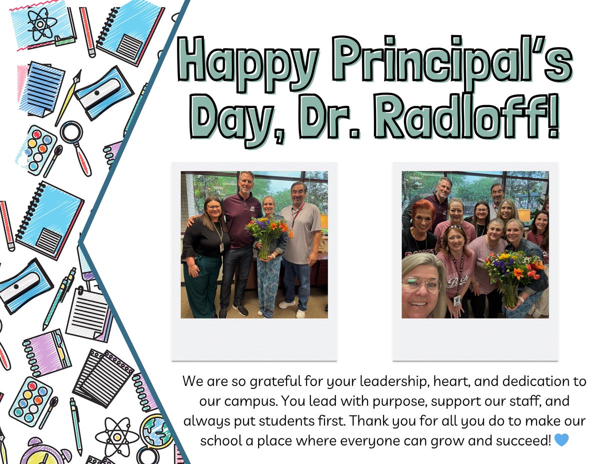 BeckJuniorHigh's tweet photo. Happy Principal Appreciation Day! 🎉
We are so thankful for our incredible principal and the leadership, support, and heart she brings to our campus each day. Thank you for all you do to make our school such a great place for students and staff! 💙 @KLeah3 https://t.co/mrdnU40QIy