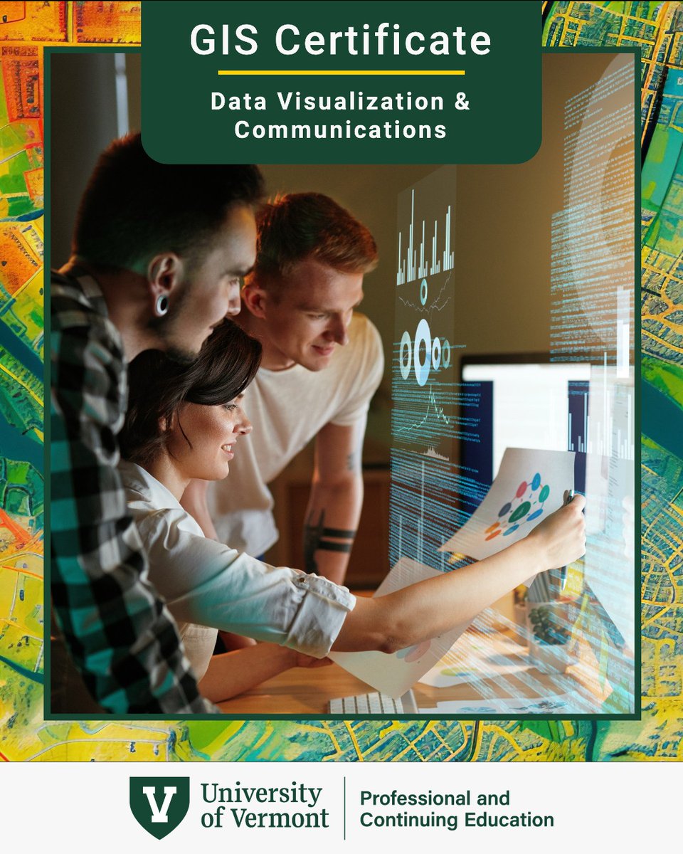 uvmPACE's tweet image. Geographic Information Systems (GIS) is the connective tissue of modern data analysis. Build advanced skills in subjects like Remote Sensing, Geospatial Computation, and Data Visualization.

Fall courses start in August and are fully online. bit.ly/4w3FrpD

#DataViz #GIS