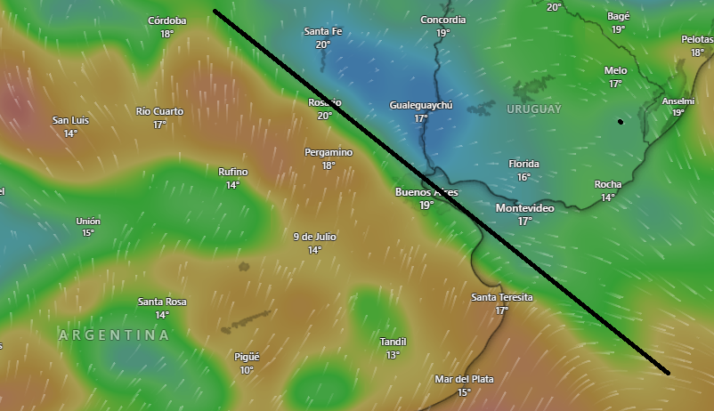 Tiempo_AMBA's tweet photo. #CambiodeAire

Cerca de las 21 h el ingreso de un nuevo frente frio polar dejara rafagas del sudoeste de hasta 40 km/h y un descenso térmico.
Sábado y domingo las máximas rondarán los 17 grados y una mínima de 6 hacia el domingo.
Segundo ingreso polar en pocos días en donde son irrupciones cortas pero intensas, ¿Será lo que se presume se espera para este invierno con el fenómeno de El Niño?