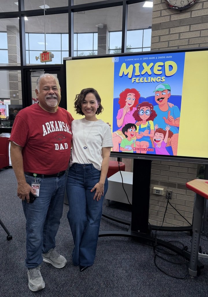 ODMSMustangs's tweet photo. We were honored to welcome actress, writer, producer, and proud ODMS alum, Sara Amini, for an author visit! Sara discussed new her book. Mixed Feelings, inspired by her time as a middle school student, which even features images of our school. #ODMSMustangs #AliefProud https://t.co/p3pUTjRN5b