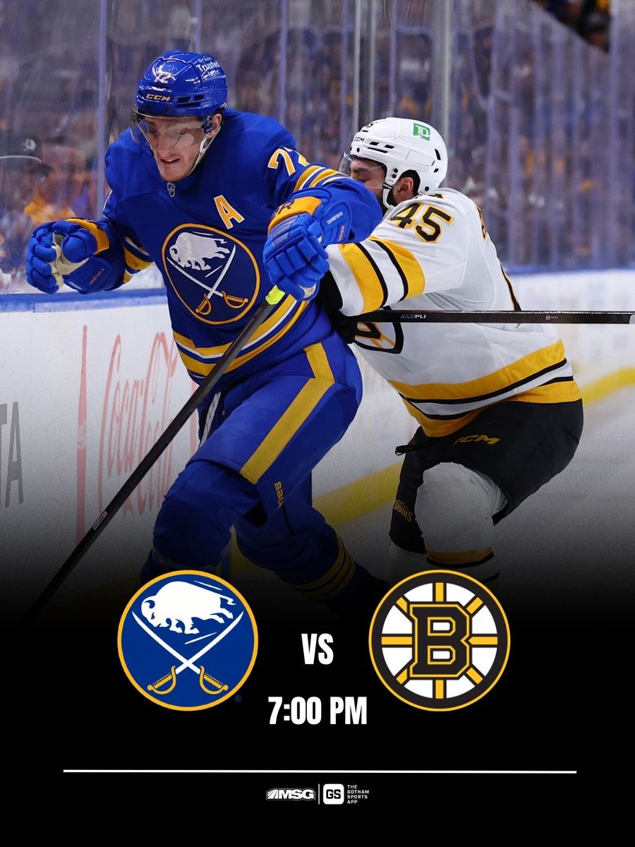 MSGNetworks's tweet photo. The @BuffaloSabres look to end the series tonight in Boston 😤💪

Pregame coverage begins at 7pm on MSG 📺🏒
https://t.co/noQ0OcY2cU https://t.co/jnOxspB6Y1