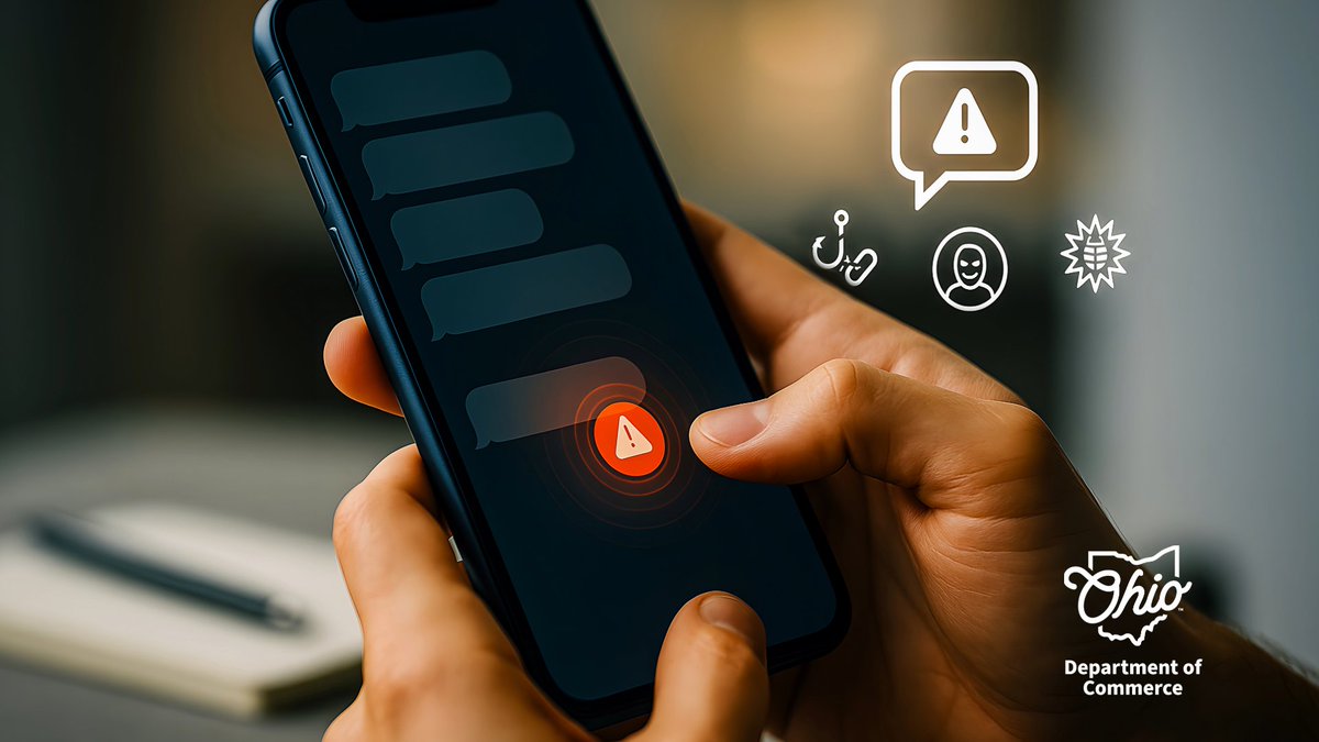 OhioCommerce's tweet image. Getting job offer texts? 🚩

They’re almost always scams.
@FTC is warning consumers about the rise in job offer text message scams. 

Stay safe, Ohio →  bit.ly/4eSWAMv

#ohiocommerce #ohio #scam #fraud #protectingwhatmatters