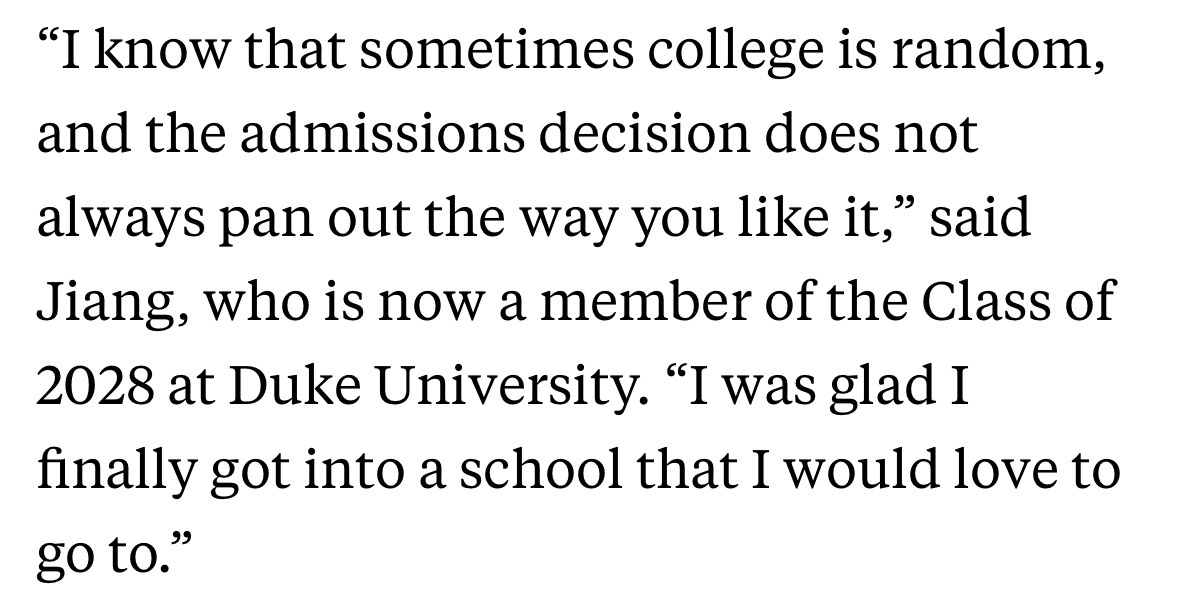 ShaneSimk's tweet photo. @optimizedfrog Like I went back and read the article he seemed happy with Duke and was fine (if sad) he got rejected from Harvard. Guess reading is too much for ppl these days 👴🏻 https://t.co/Oo2AhBvM5K